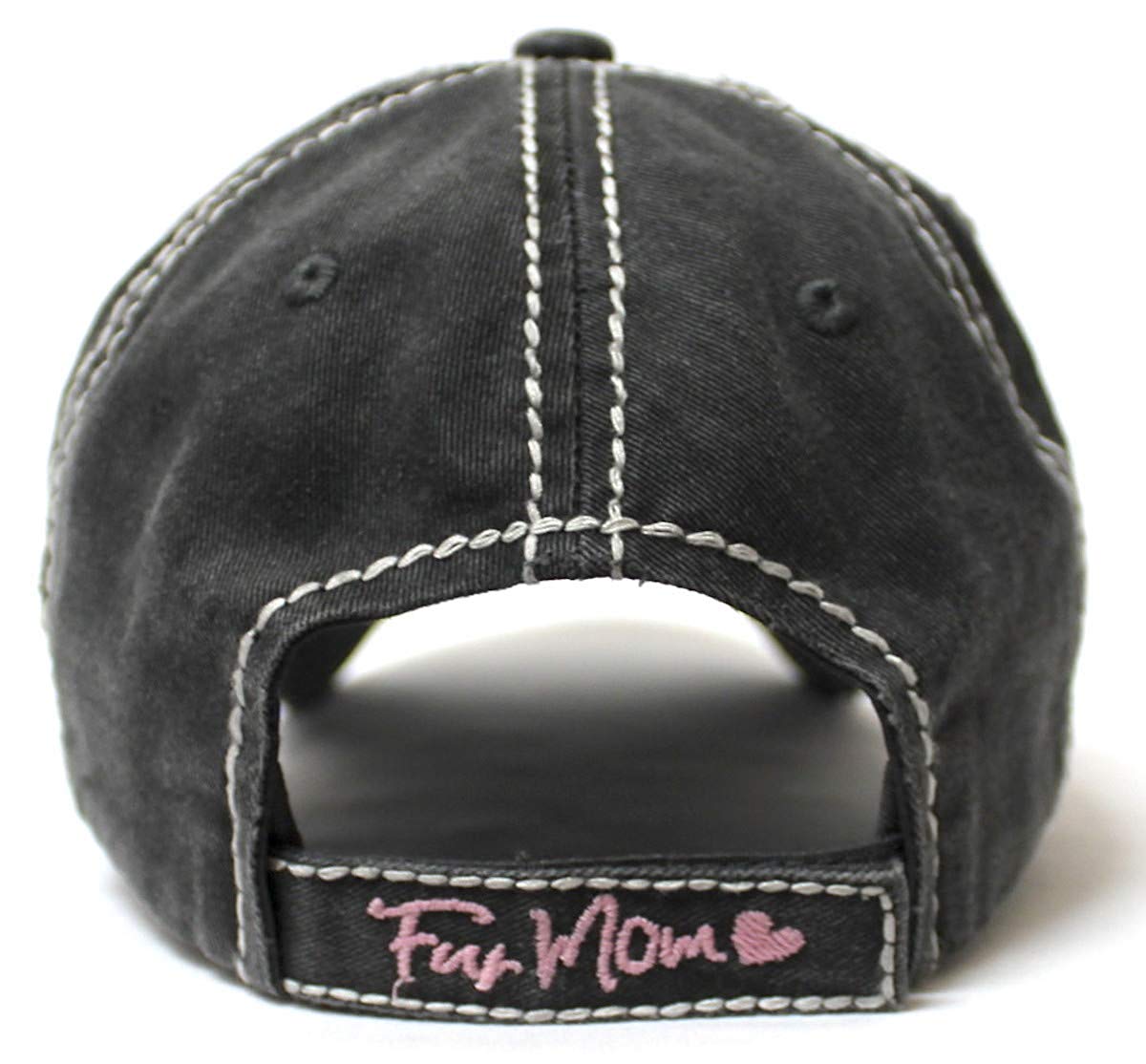 Women's Distressed Graphic Cap Fur Mom Fuzzy Dog Paw Embroidery, Blk - Caps 'N Vintage 