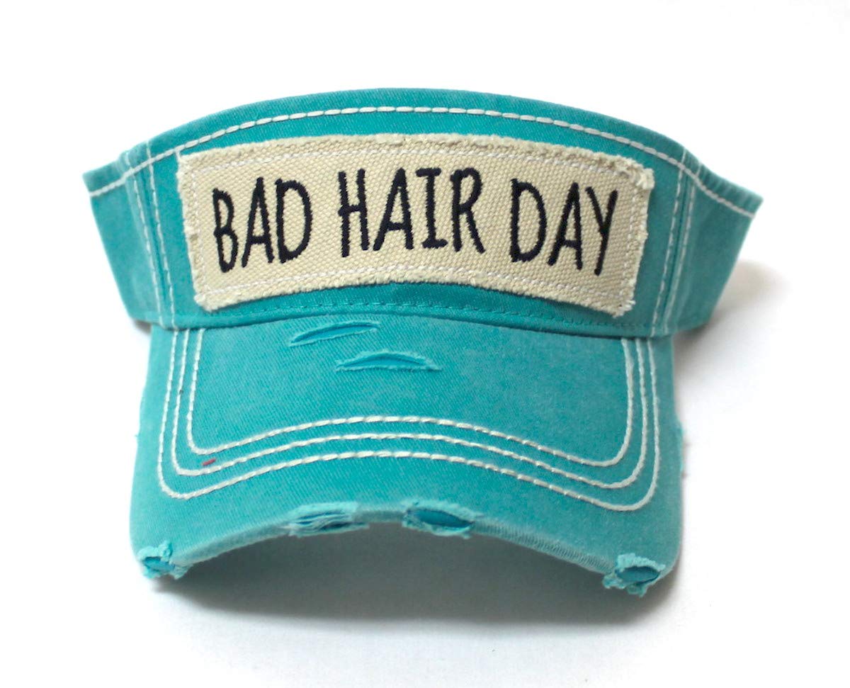 CAPS 'N VINTAGE Womens Baseball Cap Bad Hair Day High Ponytail Bun Half Visor Adjustable Athletic Hat, Turquoise - Caps 'N Vintage 