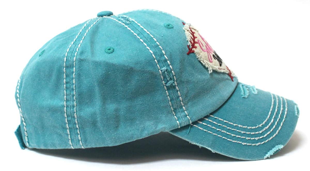 Women's Softball Mom Baseball Cap Heart Softball Patch Embroidery, Turquoise - Caps 'N Vintage 