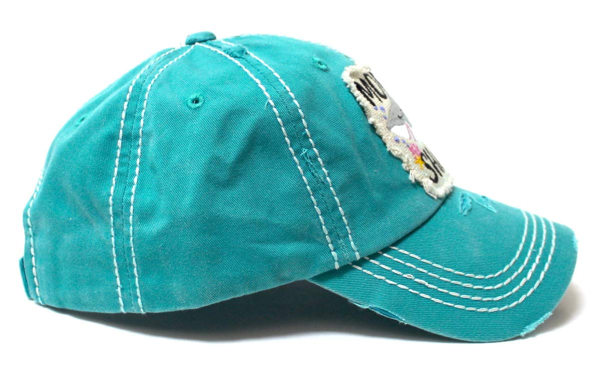 Womens Distressed Adjustable Hat Mommy Shark Patch Embroidery Monogram Ballcap, Seaworld Blue - Caps 'N Vintage 