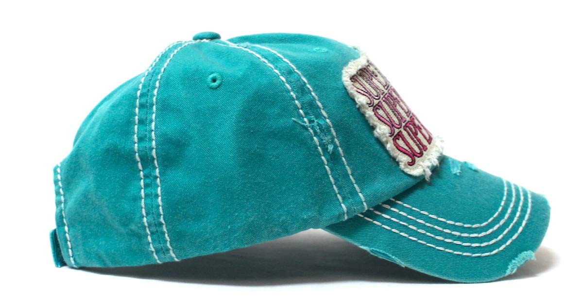 Women's Baseball Cap Super Mom, Super Tired, Super Blessed Patch Embroidery Hat, Jewel Turquoise