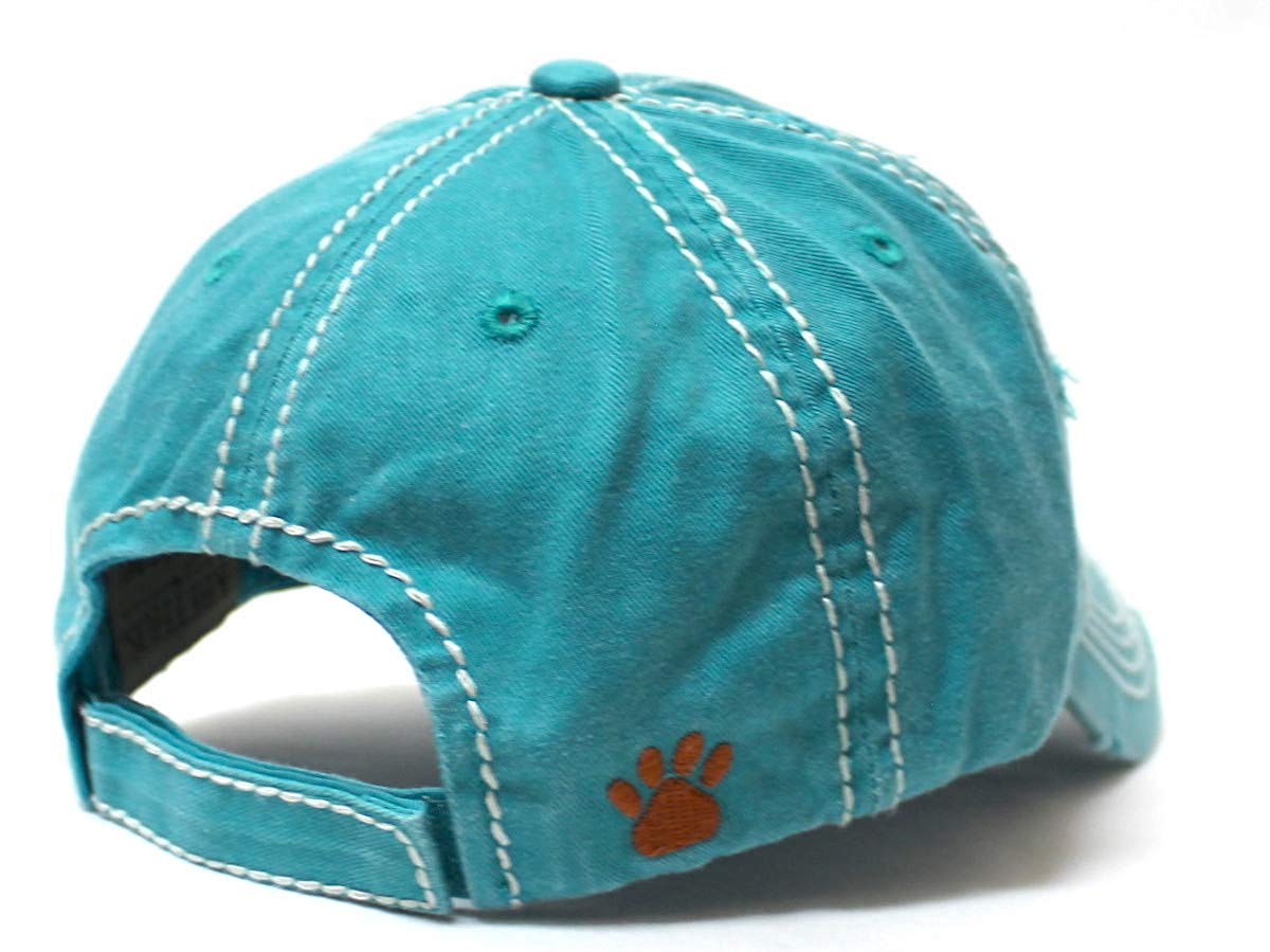 Women's Ballcap #Dog Mama Paw Print Patch Embroidery Unconstructed Hat, Turquoise - Caps 'N Vintage 