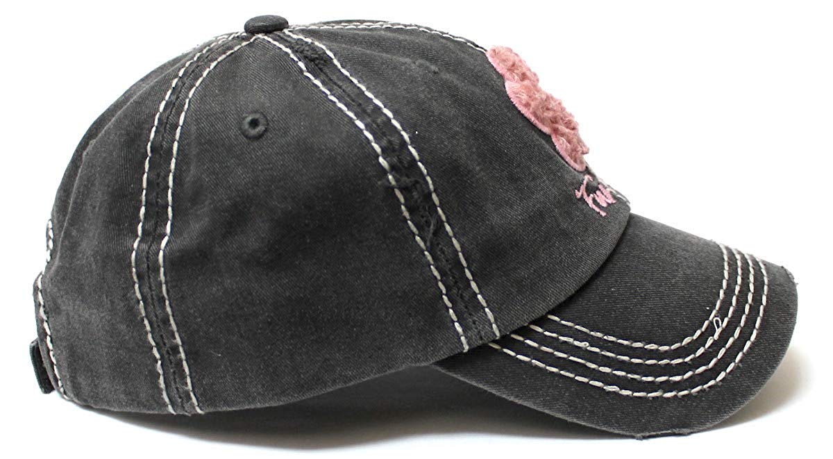 Women's Distressed Graphic Cap Fur Mom Fuzzy Dog Paw Embroidery, Blk - Caps 'N Vintage 