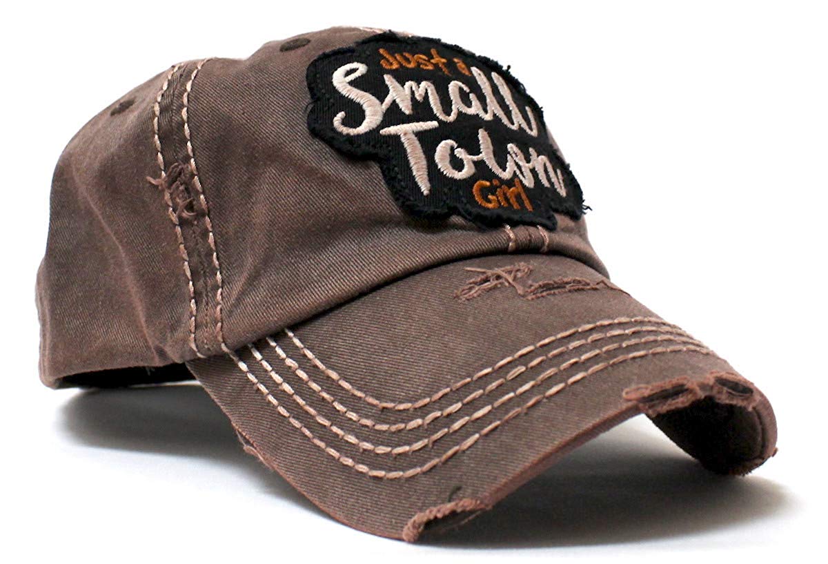 Rustic Bronze Just a Small Town Girl Patch Embroidery Ballcap - Caps 'N Vintage 