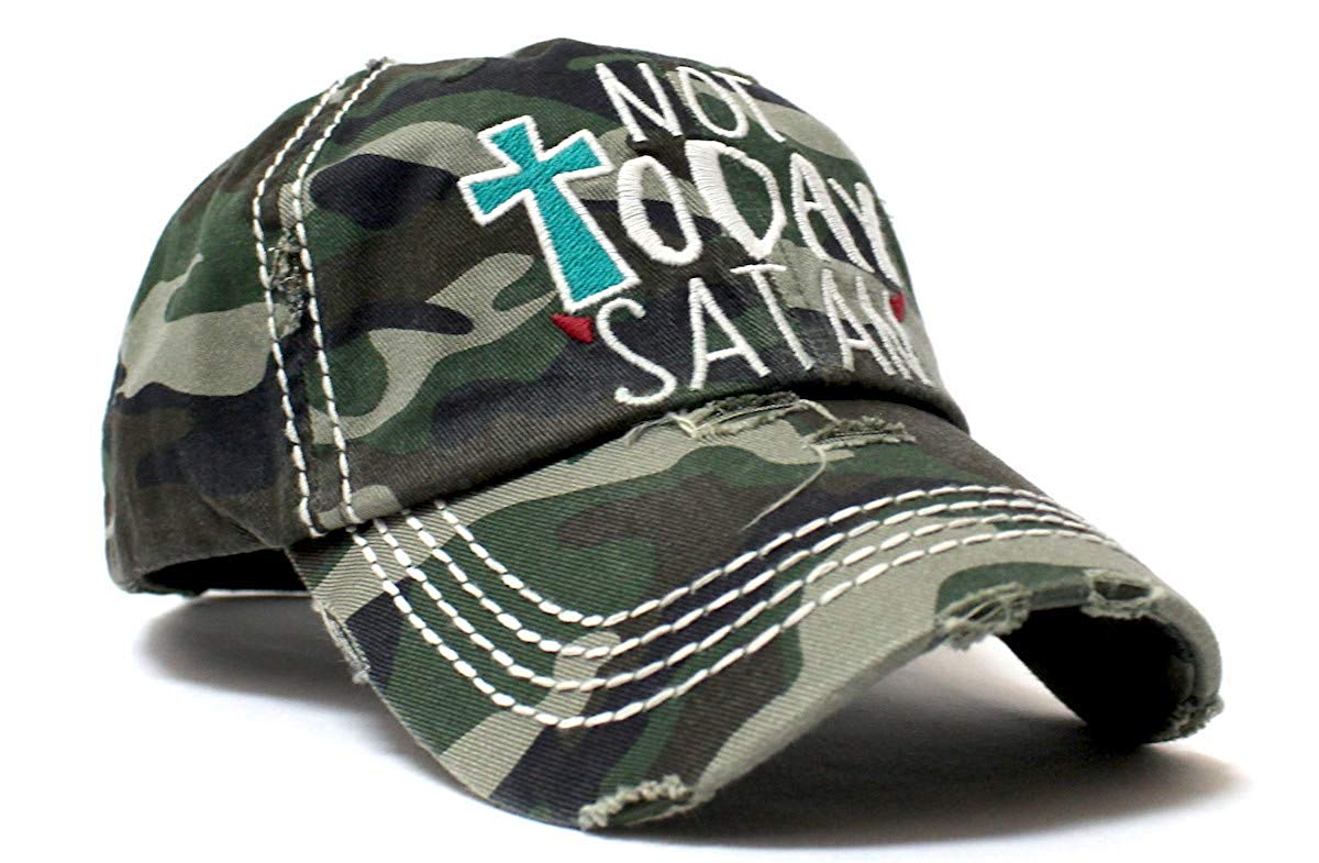 Army Camoflauge NOT Today Satan Devil's Horns Ballcap - Caps 'N Vintage 