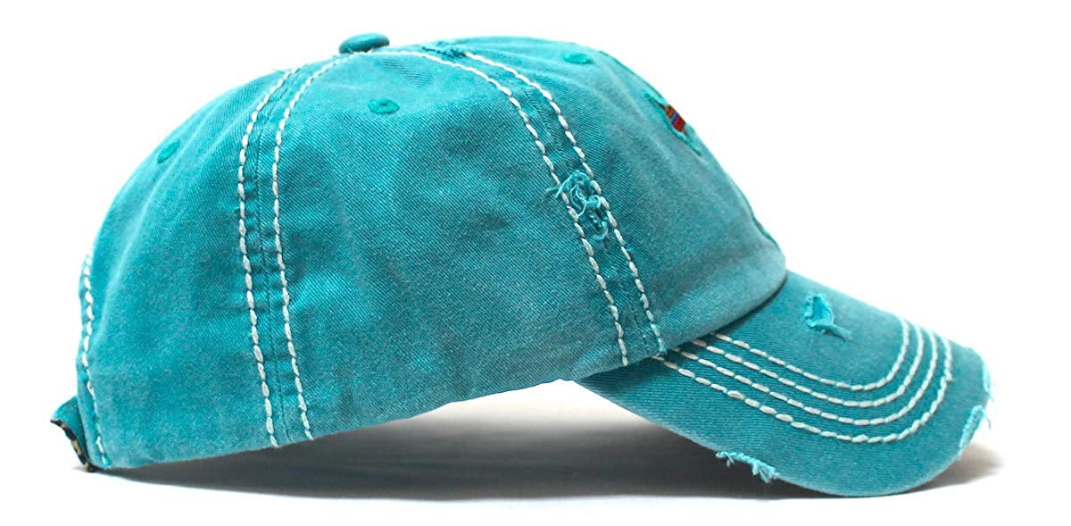 Classic Vintage Distressed Ballcap Christian Cross Monogram Embroidery, Serape & Leopard Patterned Adjustable Hat, Turquoise - Caps 'N Vintage 
