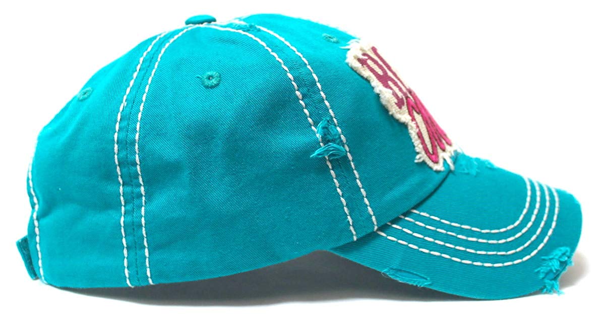 Classic Country Western Ballcap Rodeo Mama Monogram Patch Embroidery Adjustable Baseball Hat, Turquoise - Caps 'N Vintage 