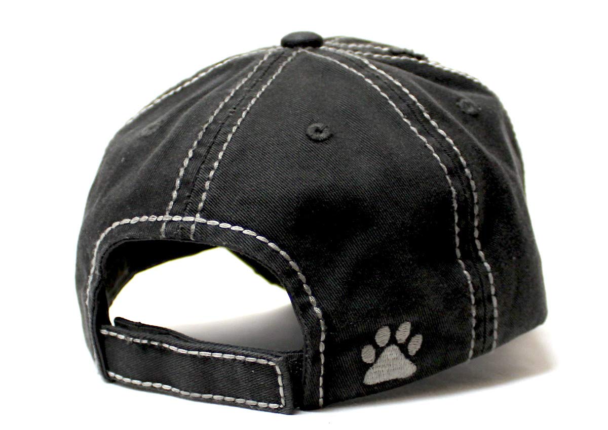 Classic Distressed Adjustable Baseball Cap Dog Vibes Only Hearts, Paws & Bone Monogram Hat, Vintage Black - Caps 'N Vintage 