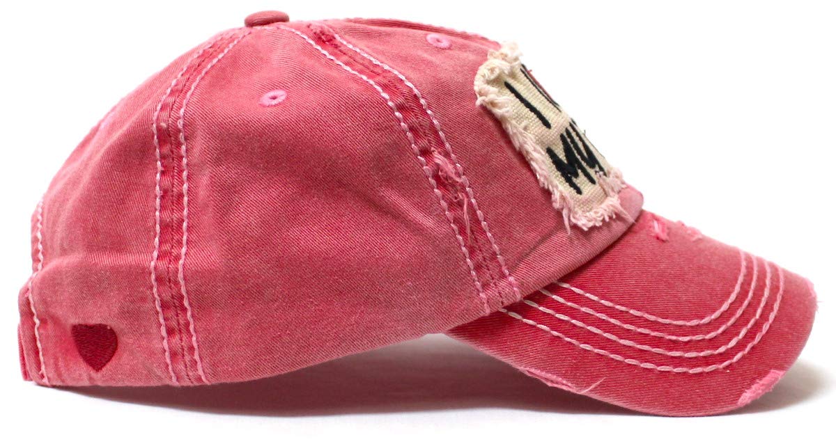 Women's Distressed Hat I Love My Truck Patch Embroidery Adjustable Cap, Rose Beach Pink - Caps 'N Vintage 