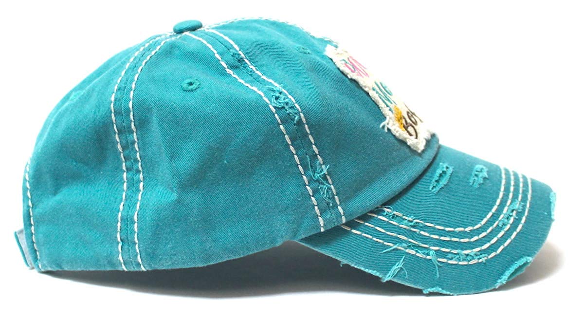 Women's Ballcap Wife, Mom, Boss Patch Embroidery Vintage Hat, Jewel Turquoise - Caps 'N Vintage 