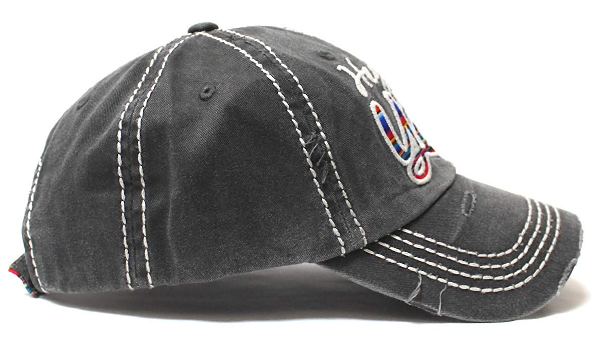 Hey Y'all Serape Monogram Embroidery Adjustable Hat, Vintage Black - Caps 'N Vintage 