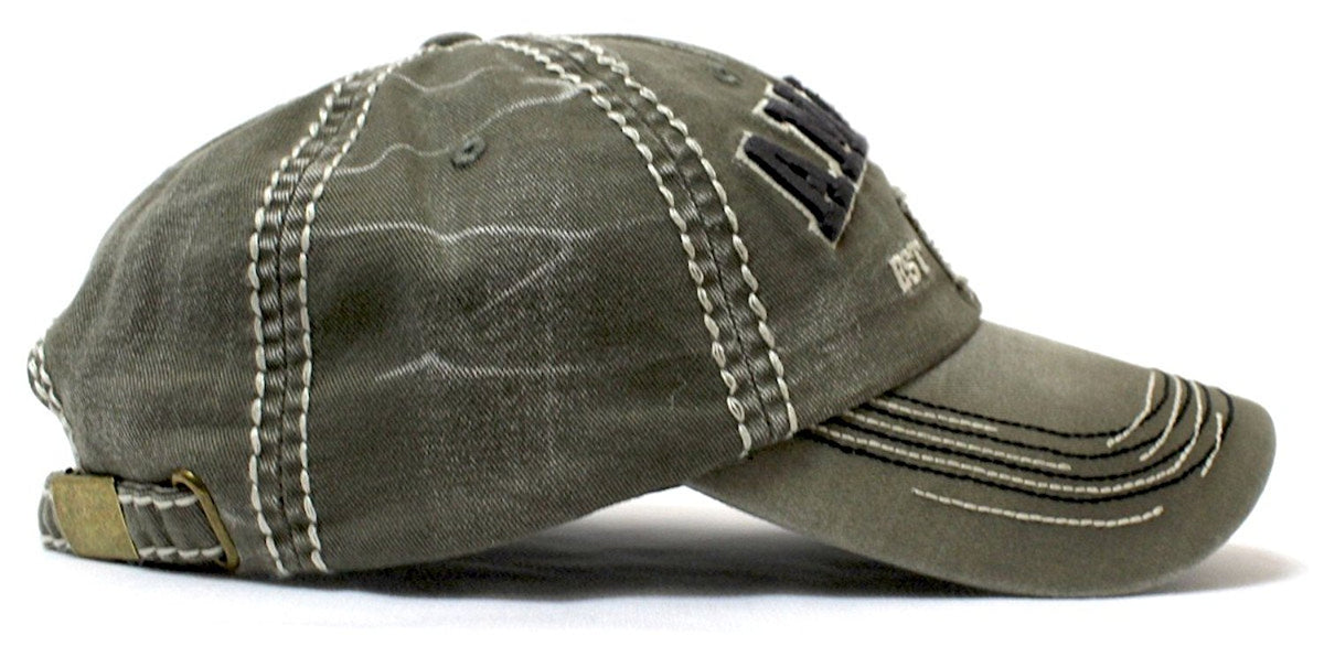 CAPS 'N VINTAGE Olive America EST. 1776 Flag Patch Embroidery Baseball Hat - Caps 'N Vintage 