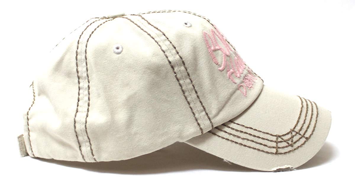Beach Ballcap Boat Hair Don't Care Lake-Themed Monogram Vintage Hat, Stone - Caps 'N Vintage 