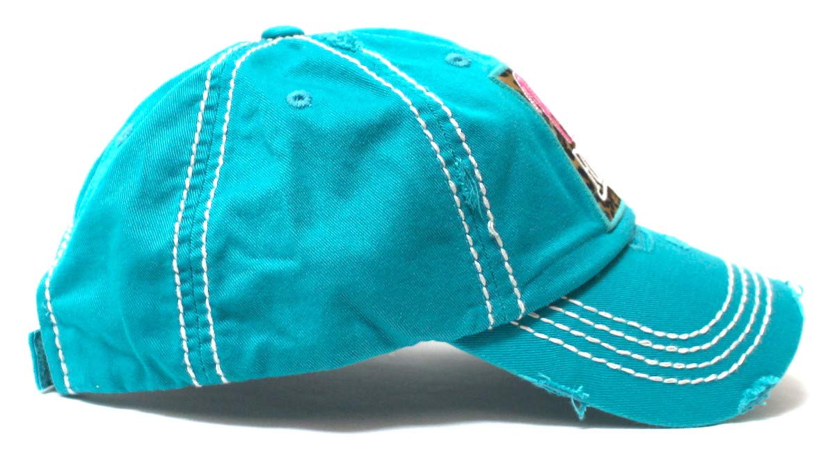Women's Christian Themed Imma Pray for You Leopard Monogram Patch Embroidery Baseball Hat, Vintage Turquoise - Caps 'N Vintage 