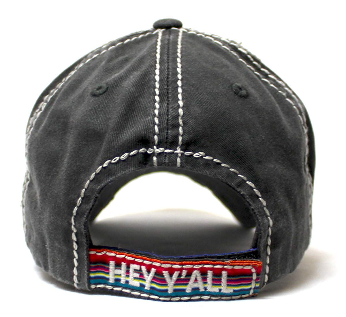 Hey Y'all Serape Monogram Embroidery Adjustable Hat, Vintage Black - Caps 'N Vintage 