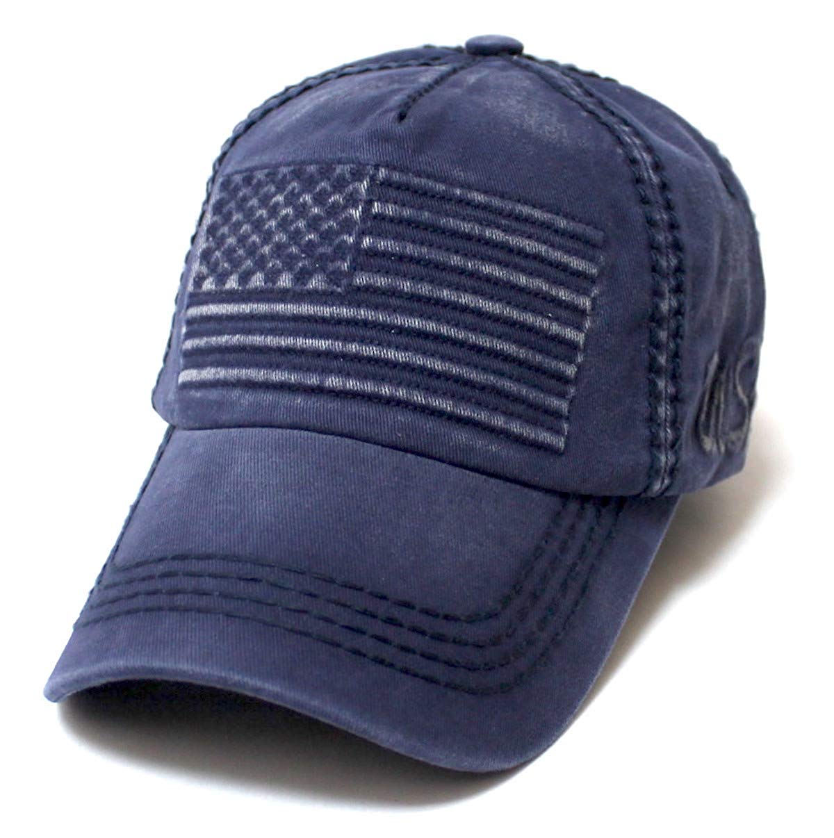 Classic Low Profile USA Flag Embroidery Ball Cap, Vintage Navy Blue - Caps 'N Vintage 