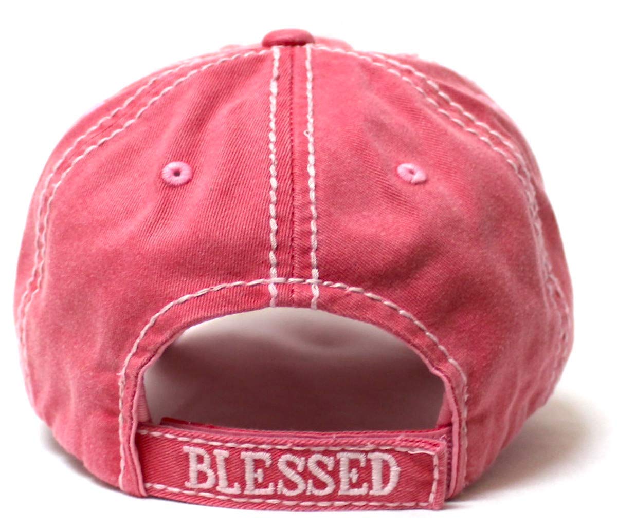 CAPS 'N VINTAGE Women's Distressed Baseball Cap Blessed Sunflower Patch Embroidery Monogram Hat