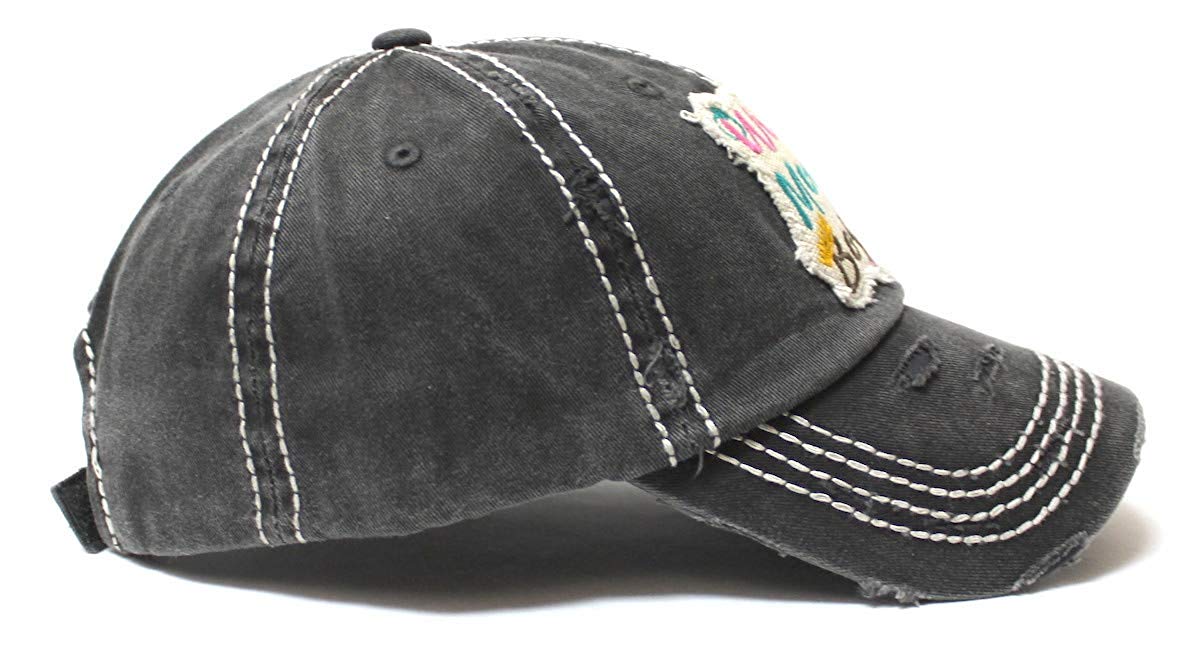 Women's Ballcap Wife, Mom, Boss Patch Embroidery Vintage Hat, Graphite Black - Caps 'N Vintage 