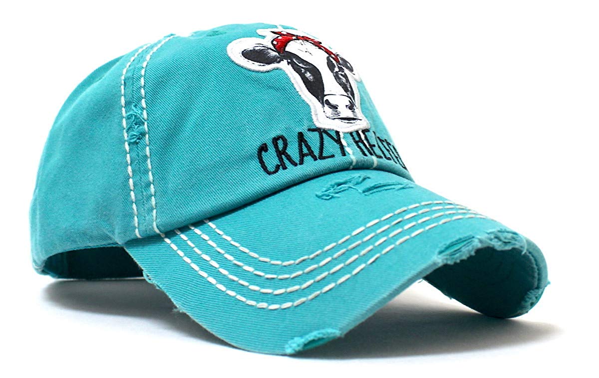 Turquoise Crazy Heifer Cow Patch Embroidery Hat - Caps 'N Vintage 