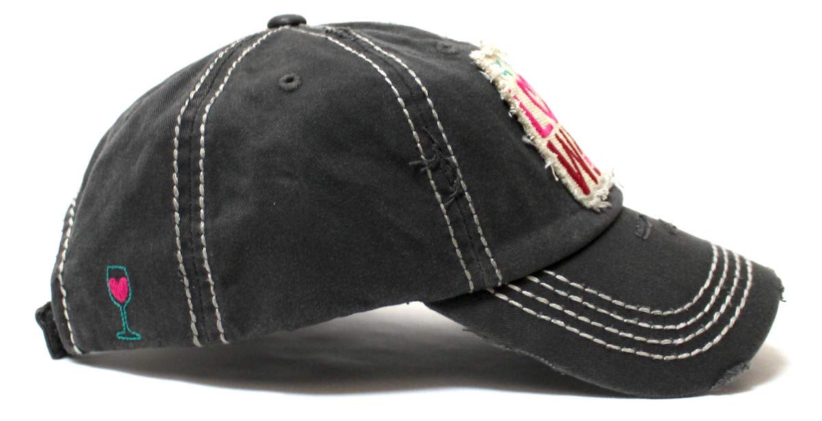 Women's Baseball Cap for The Love of Wine Patch Embroidery Hearts & Bubbles Monogram Hat, Vintage Black - Caps 'N Vintage 