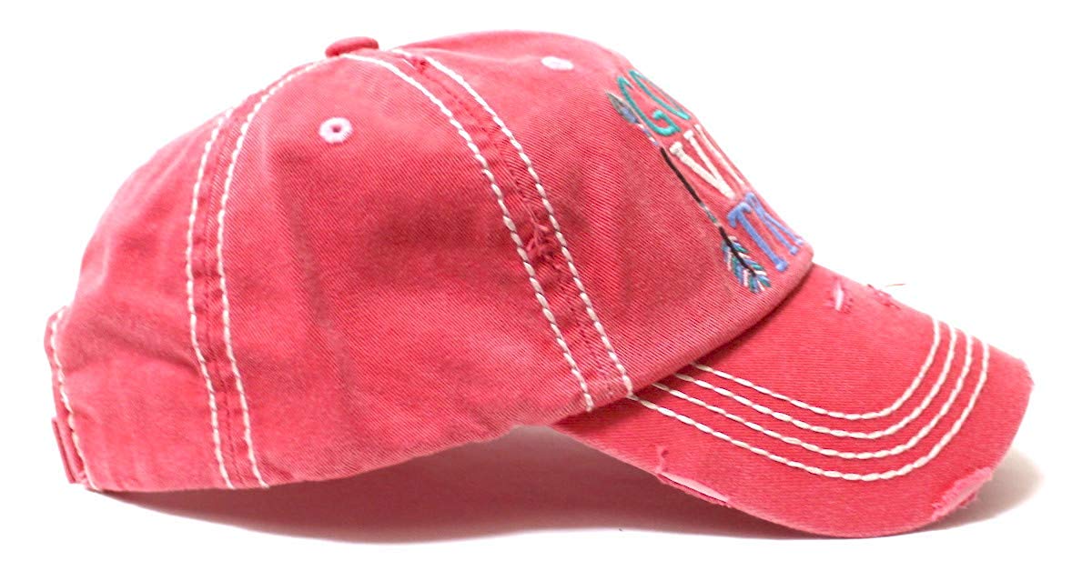 Women's Camping Cap Good Vibe Tribe Tribal Ethnic Arrow Monogram Embroidery Hat, Rose Pink - Caps 'N Vintage 