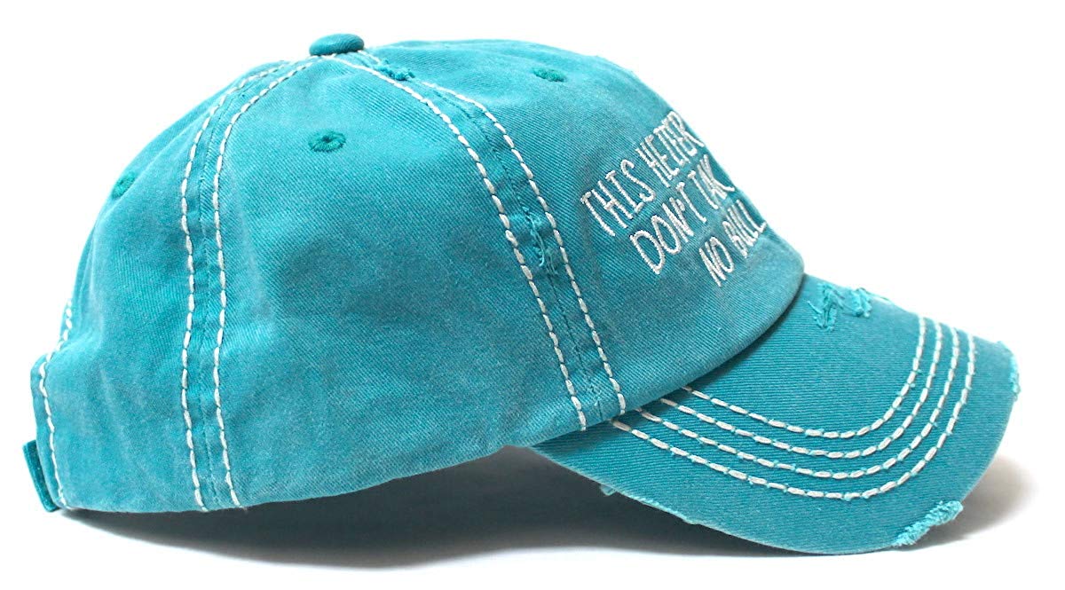 Country Humor Cap This Heifer Don't TAKE NO Bull Red Western Bandana Cow Patch Baseball Hat, Turquoise - Caps 'N Vintage 