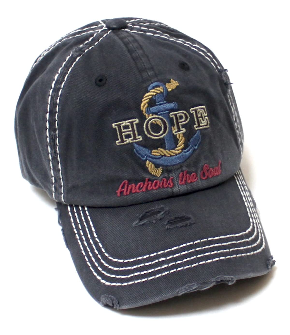 Unisex Monogram Cap Hope Anchors The Soul Sailing Anchor & Rope Patch Embroidery Distressed Hat