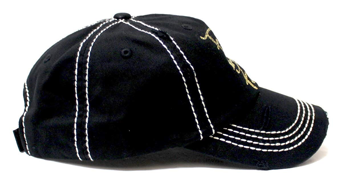 Women's Baseball Cap Faith Over Fear Glitter Monogram Hat, Vintage Black - Caps 'N Vintage 