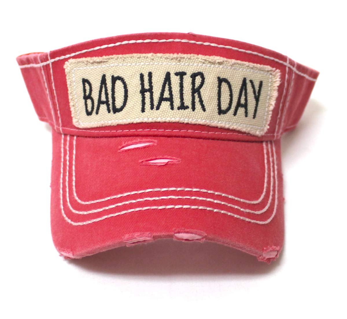 CAPS 'N VINTAGE Womens Baseball Cap Bad Hair Day High Ponytail Bun Half Visor Adjustable Athletic Hat, Rose - Caps 'N Vintage 