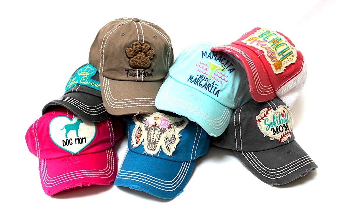 Women's Vintage Trucker Hat Beach Please Patch Embroidery Graphic, Turquoise - Caps 'N Vintage 