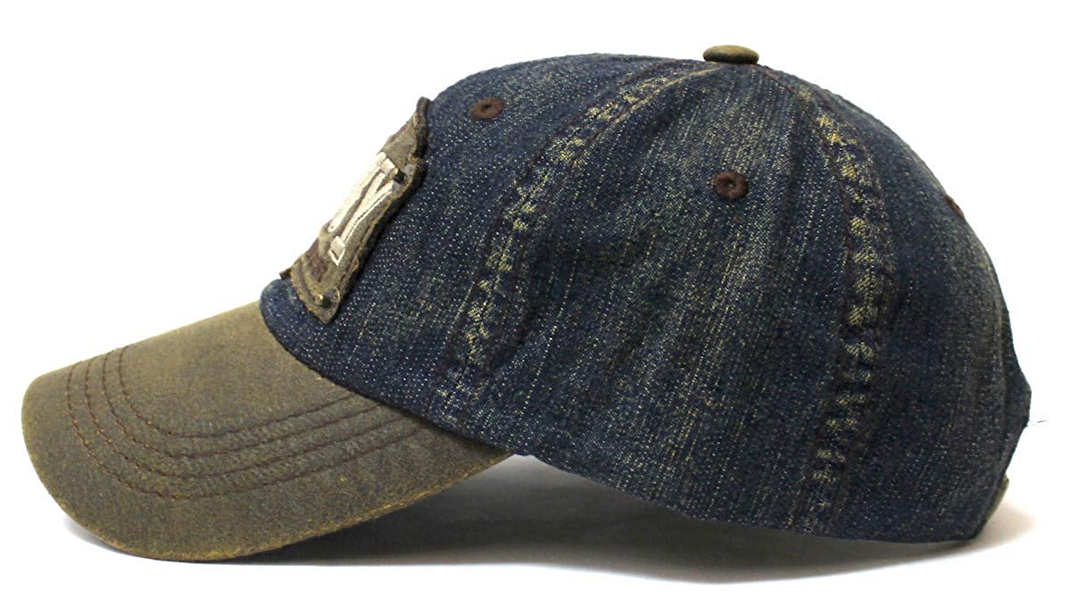 Classic Ballcap American Cowboy Wild Wild West Patch Embroidery Vintage Hat, Sand Denim - Caps 'N Vintage 