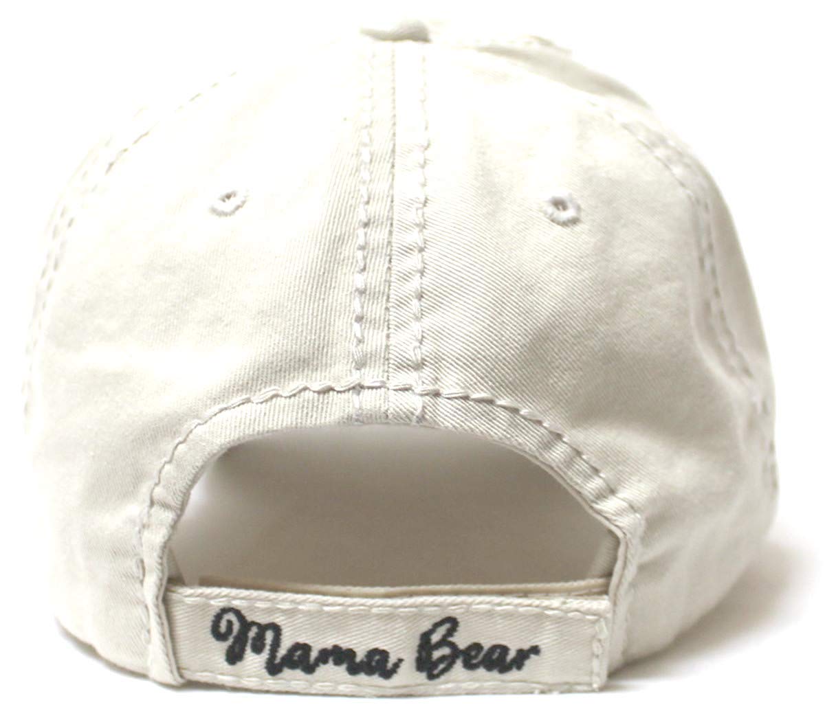 Women's Camping Cap Mama Bear & Cub Love Patch Embroidery Hat, Stone Ivory - Caps 'N Vintage 