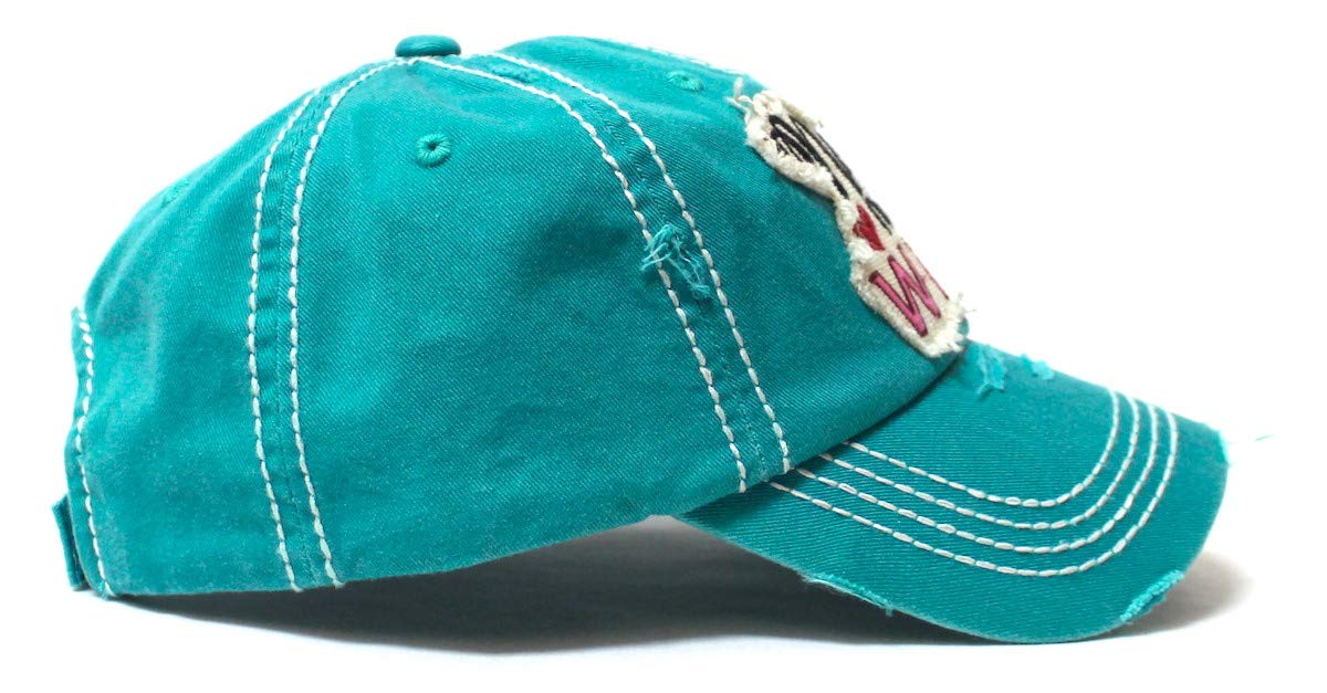 Women's Ballcap Need More Wine for The Love of Vino Patch Embroidery Hat, Jewel Turquoise