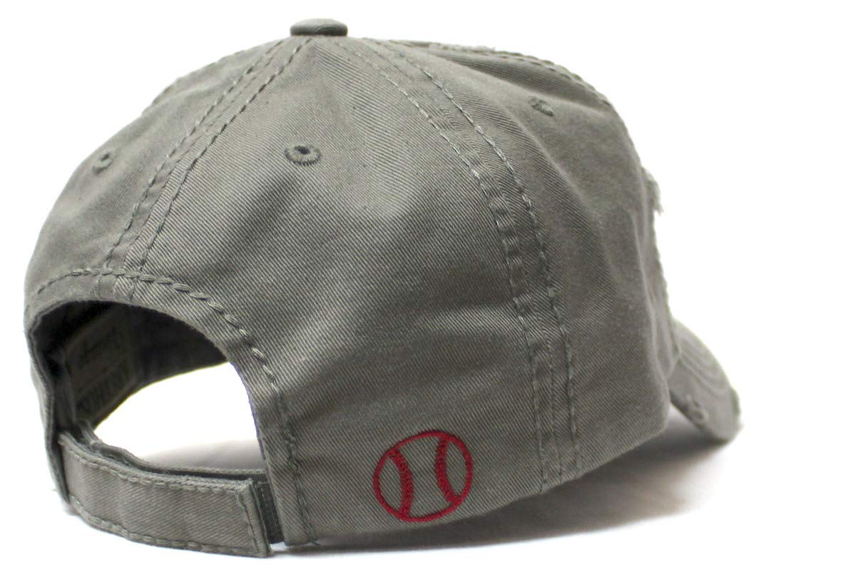 Distressed Baseball Hat Sparkle Ball Embroidery Baseball Monogram Vintage Hat, Moss Grey - Caps 'N Vintage 