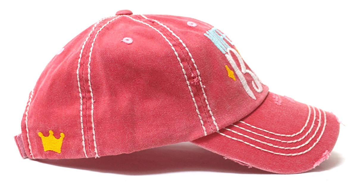 Women's Ballcap Wife Mom Boss Queen Crown Embroidery Hat, Pink Rose - Caps 'N Vintage 