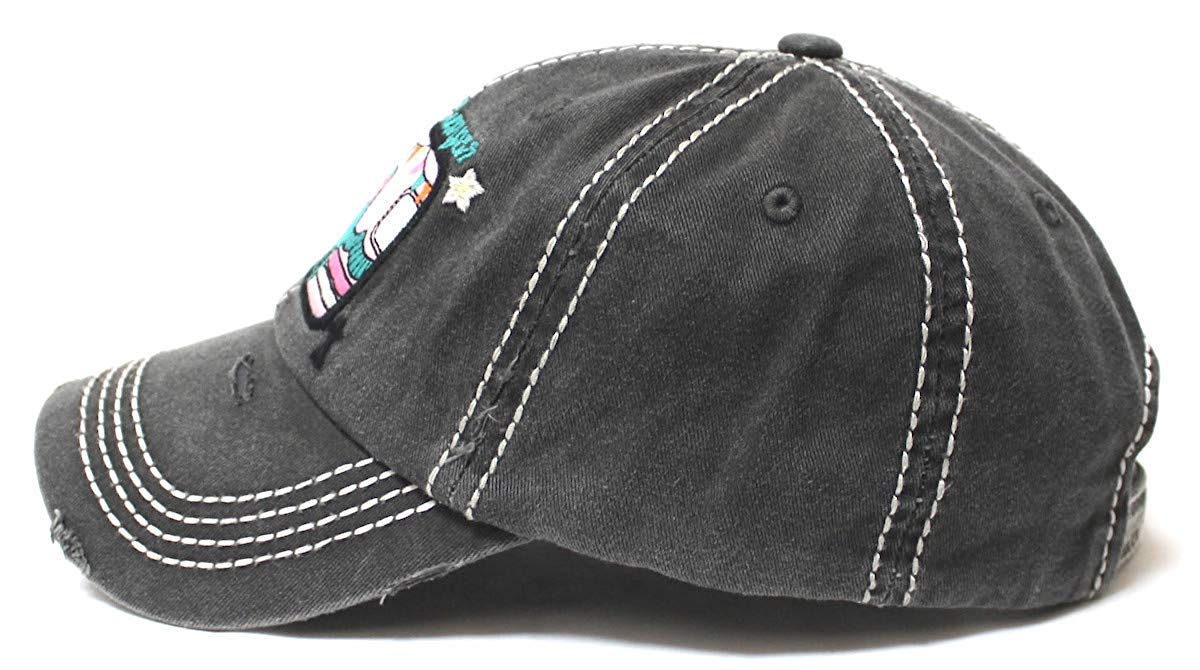 Women's Baseball Cap Cute Happy Camper Monogram Embroidery Design Hat, Grey - Caps 'N Vintage 
