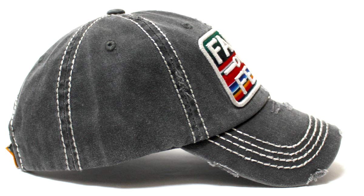 Womens Distressed Ballcap Faith Over Fear Serape Patch Embroidery Hat, Vintage Black - Caps 'N Vintage 