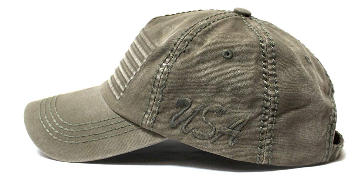 Classic Low Profile USA Vintage Flag Ball Cap, Washed Army Olive - Caps 'N Vintage 