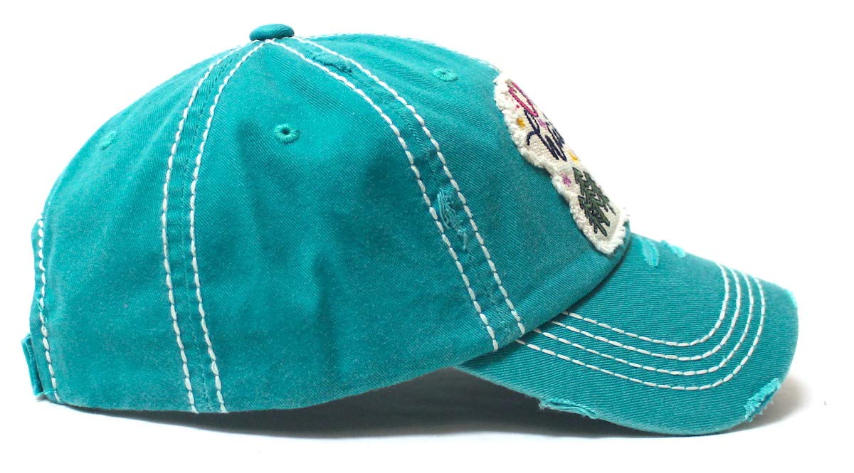 Women's Baseball Cap Camping Hair Don't Care Patch Embroidery Monogram Hat, Beach Turquoise