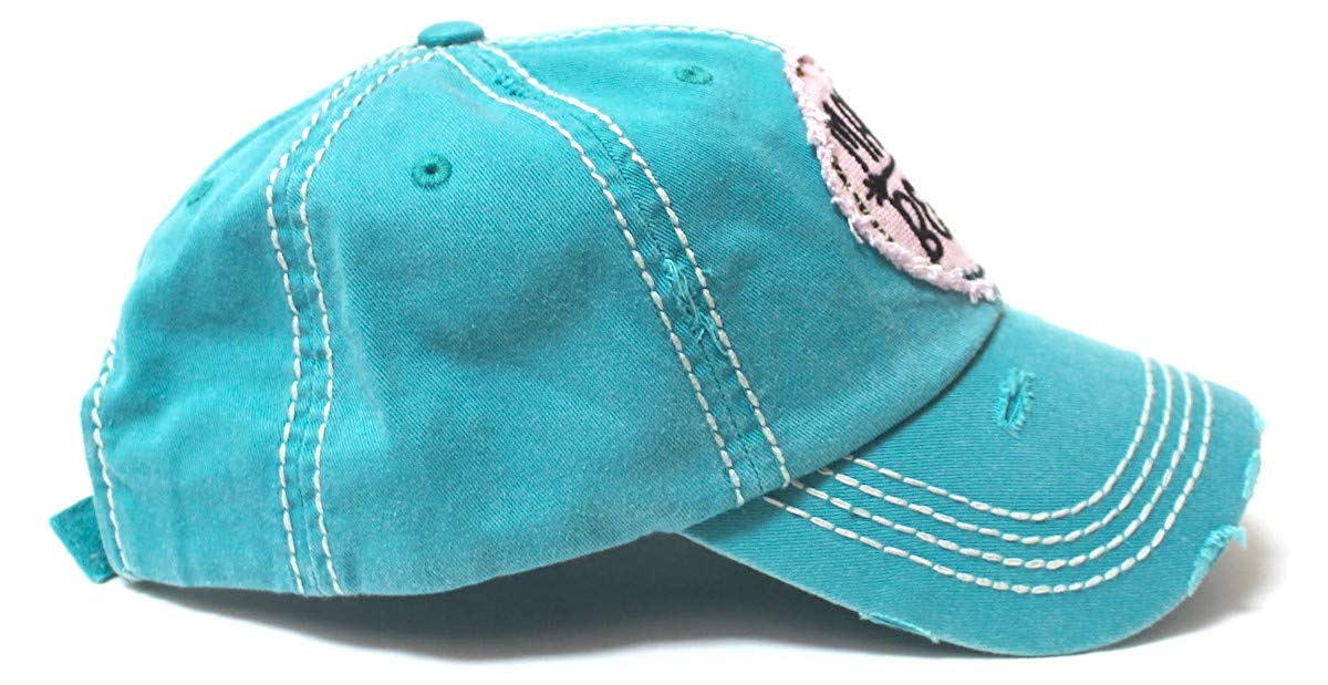 Women's Camping Cap Tribal Bohemian Mama Bear Patch Embroidery Hat, Turquoise - Caps 'N Vintage 