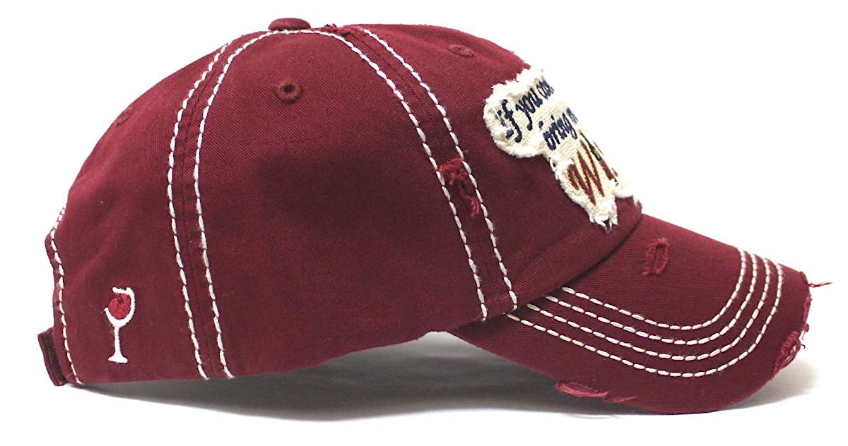 CAPS 'N VINTAGE Women's Ballcap Bring Me Some Wine Patch Embroidery Hat, Ruby Burgundy - Caps 'N Vintage 