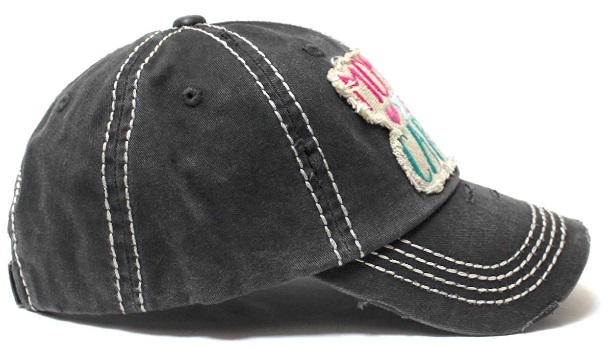 Women's Ballcap Mommin' is My Cardio Distressed Vintage Unconstructed Embroidered Hat, Black - Caps 'N Vintage 