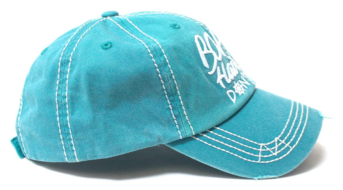 Beach Accessory Boat Hair Don't Care Monogram Baseball Hat, Turquoise - Caps 'N Vintage 