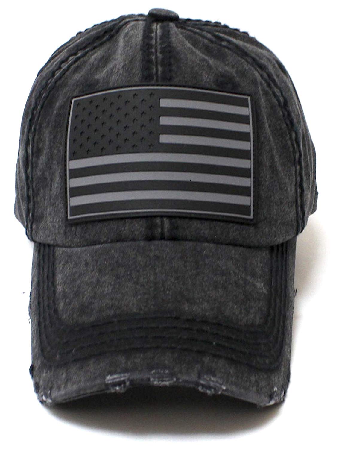 Black on Black American Flag Adjustable Baseball Hat - Caps 'N Vintage 