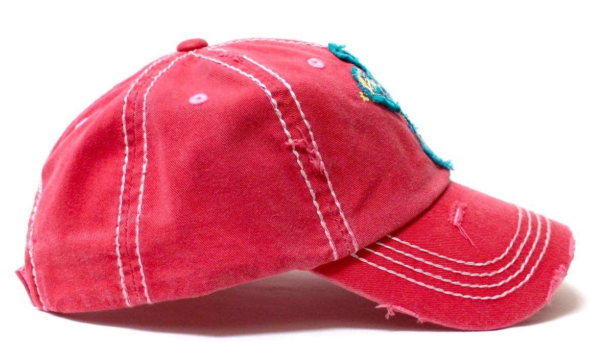 Women's Baseball Cap Romantic Floral Cross Embroidery Patch Monogram Adjustable Hat, Rose Pink