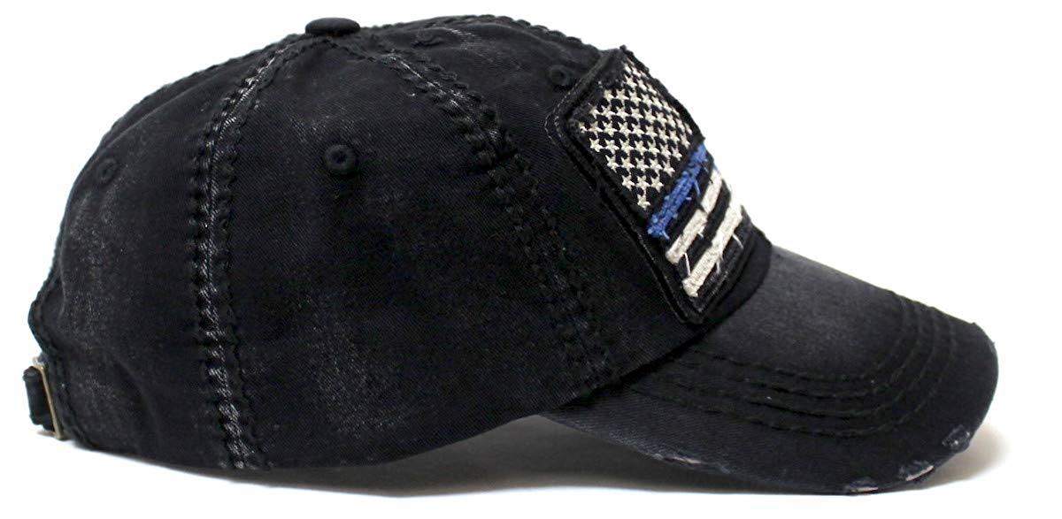 Classic Ballcap Blue Line Patriotic USA Police Department Memorial American Flag Vintage Hat, Black - Caps 'N Vintage 