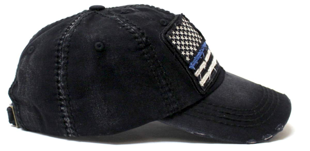 Peerless Embroidery American Flag Blue Line Baseball Cap - Chicago Police Department - Black, Adjustable