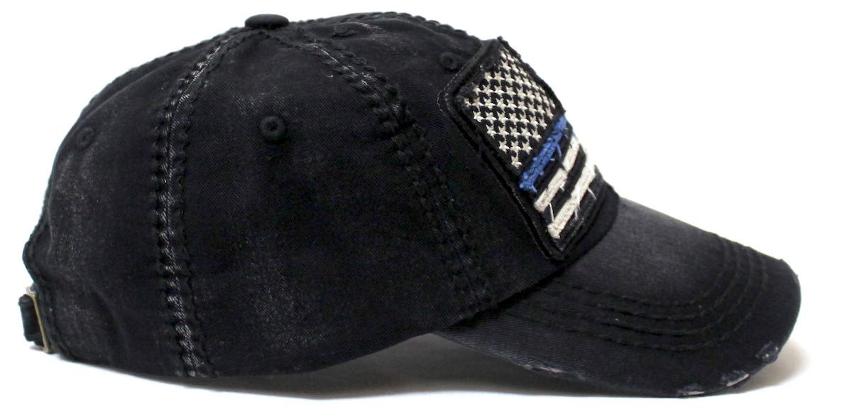 Police Blue Line Patriotic USA Police Department Memorial American Flag Vintage Hat, Blue