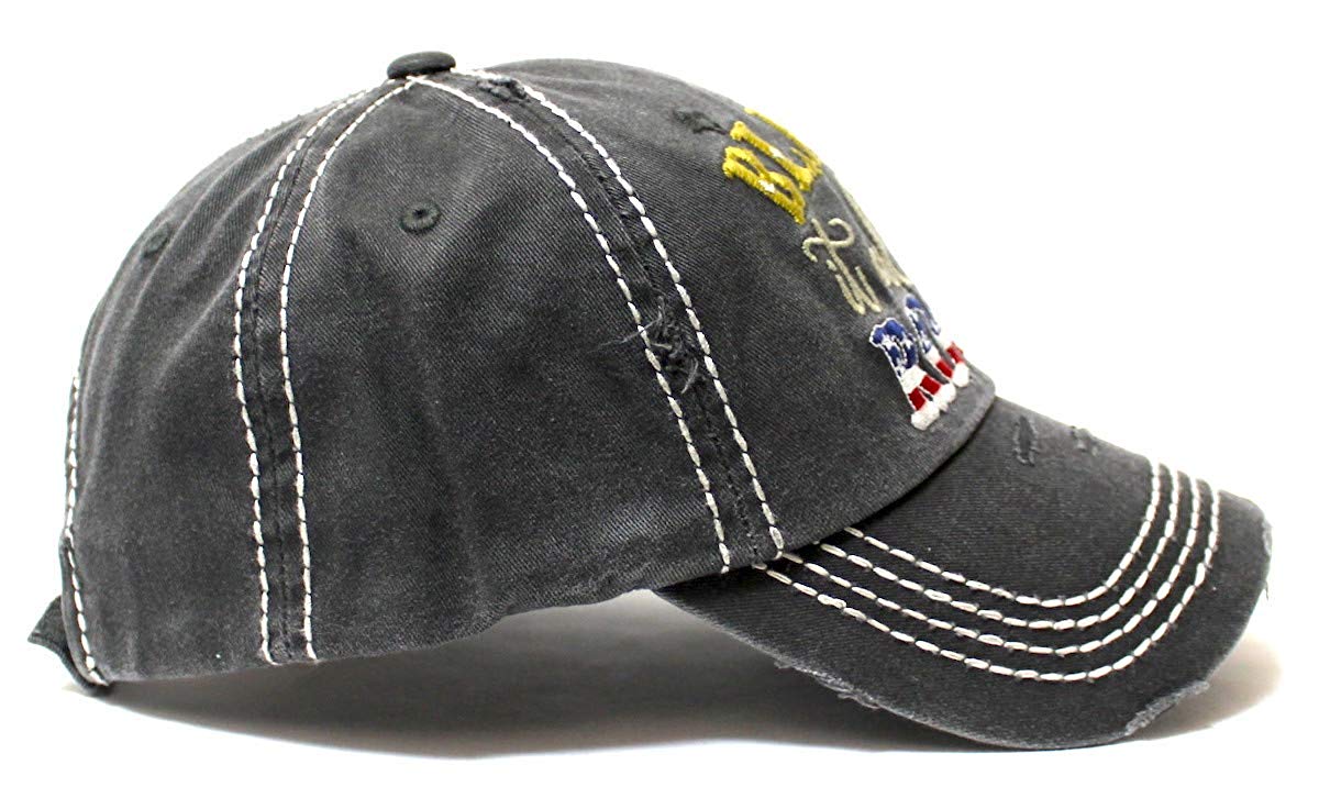 Classic Ballcap Blame it All on My Roots Monogram Embroidery USA Flag Themed Hat, Vintage Black - Caps 'N Vintage 