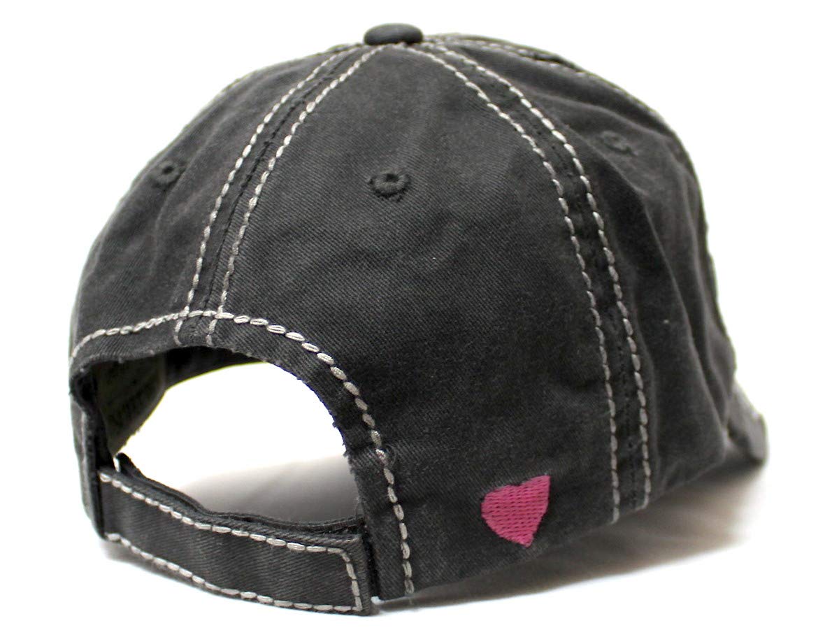 Women's Distressed Hat I Love My Truck Patch Embroidery Adjustable Cap, California Vintage Graphite - Caps 'N Vintage 